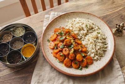 Carottes fondantes au cumin, gingembre et curcuma, riz basmati